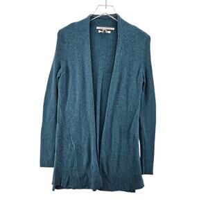Max Studio 100% Cashmere Long Open Front Cardigan Sweater Womens Small Aqua Blue